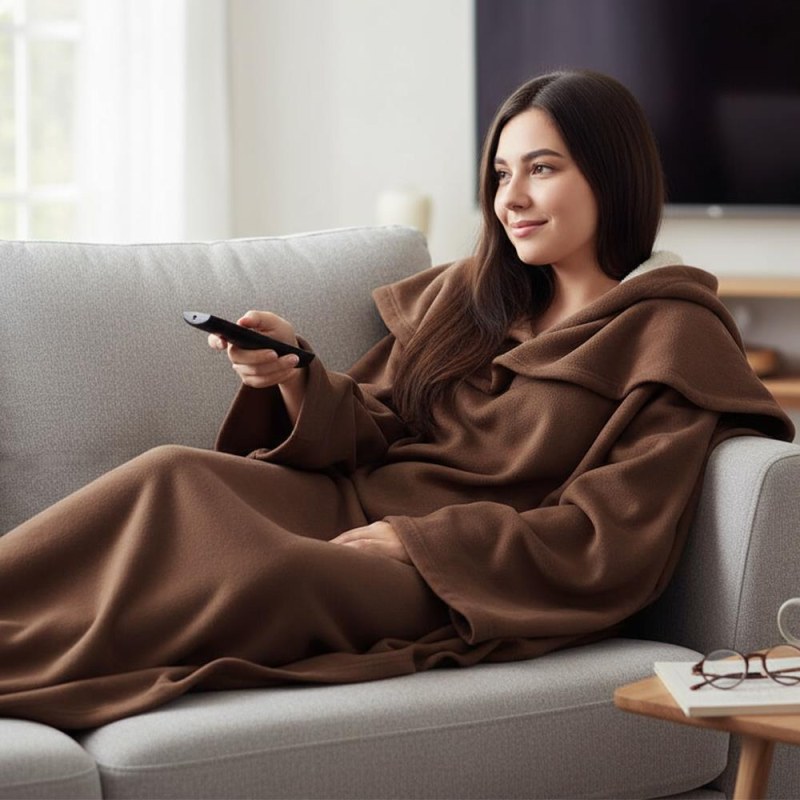 Televizní deka s&nbsp;rukávy - hnědá - Dárky.pro