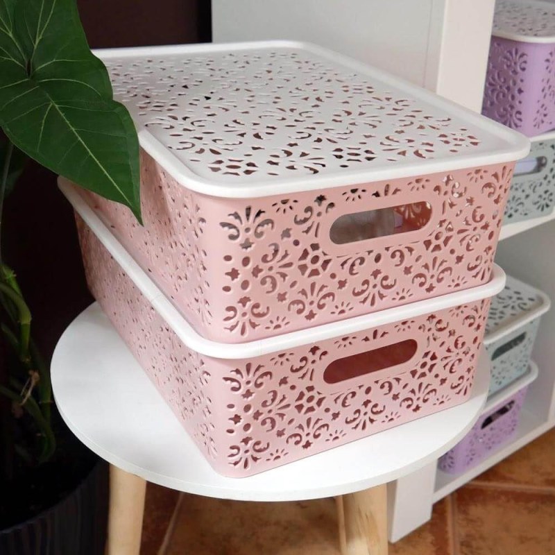 Úložný box s&nbsp;víkem velký - růžový - Dárky.pro