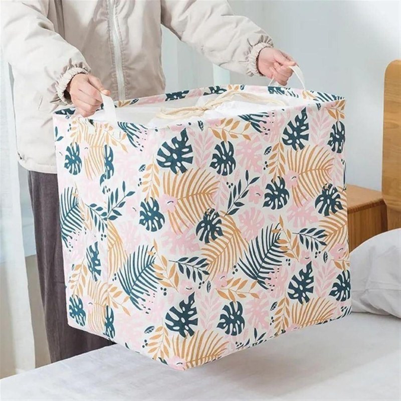Úložný koš na textil se stahovací šňůrkou - listy Úložný koš na textil se stahovací šňůrkou - listy - Dárky.pro