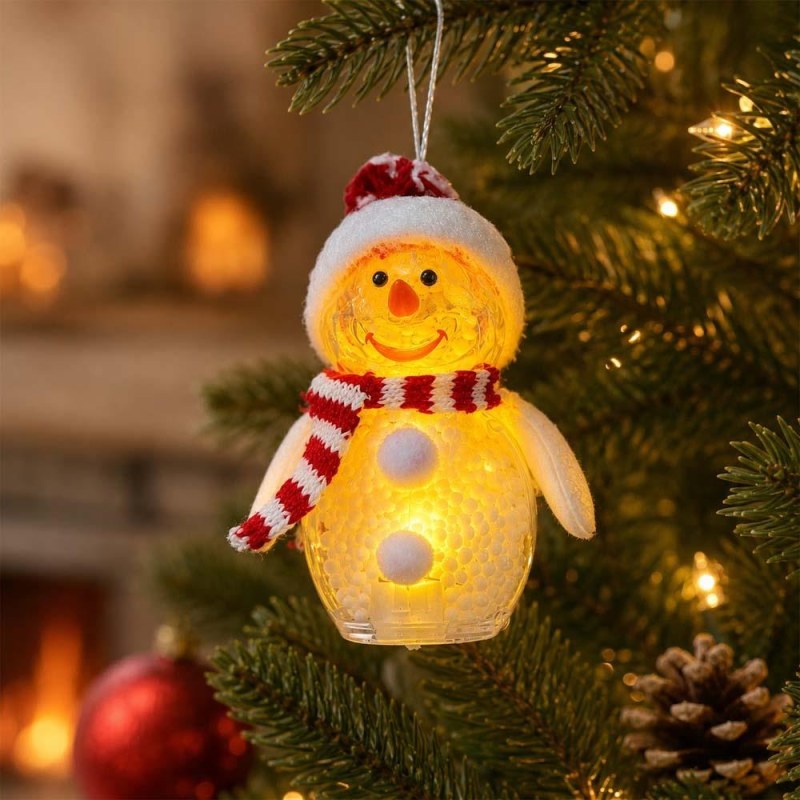 Vánoční LED svítící sněhulák - červený
