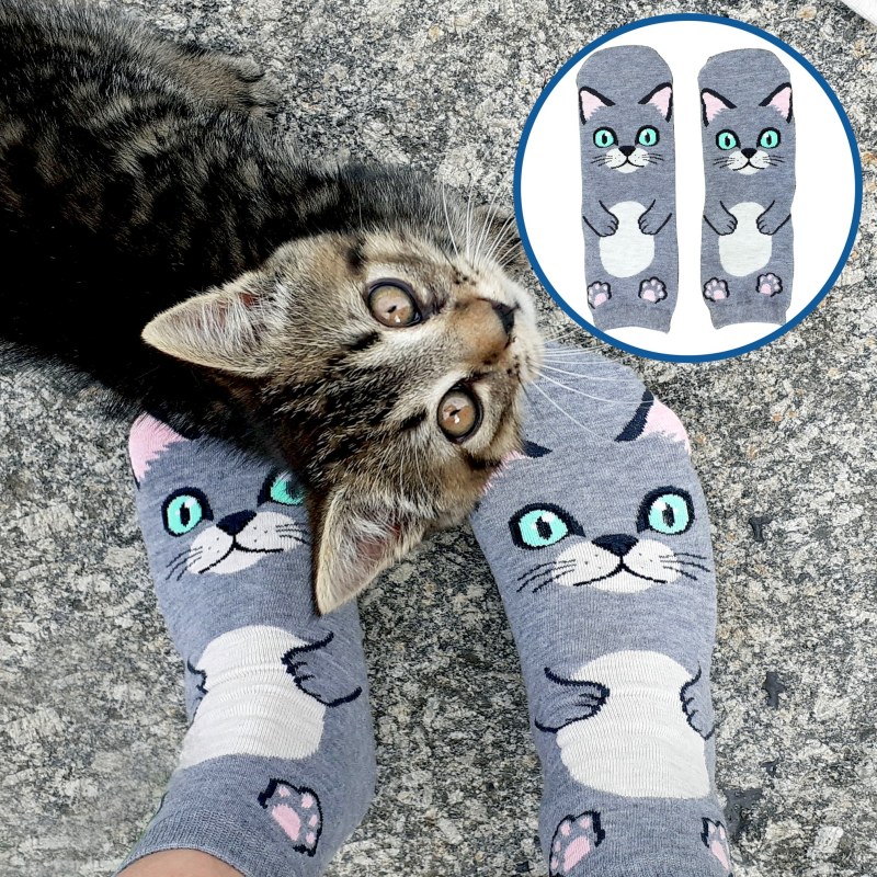 Veselé ponožky s kočičkou - šedé - Dárky.pro